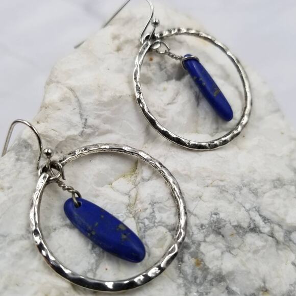 Natural Lapis Lazuli Hoop Earrings - Picture 1 of 2